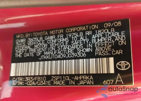 2009 Scion Xd z USA, uszkodzony, nr VIN JTKKU10409J039306